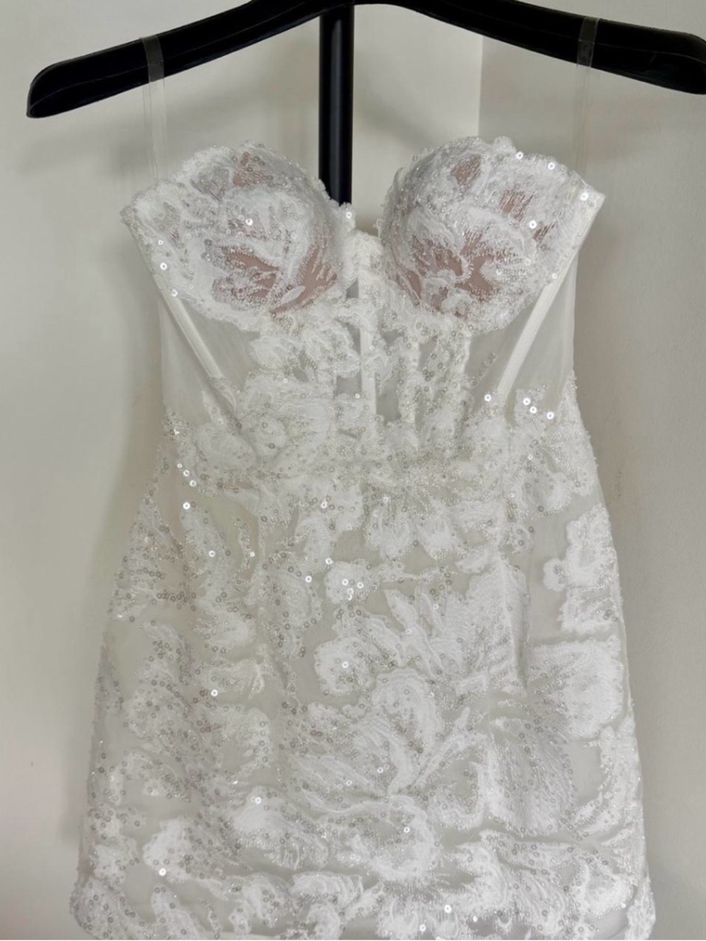Strapless White Sequin Lace Mini Dress